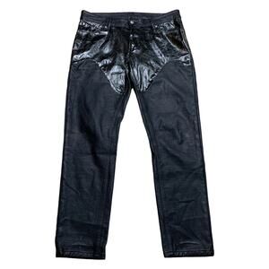 asos Black Vegan Faux Leather Straight Leg Pants Size 34